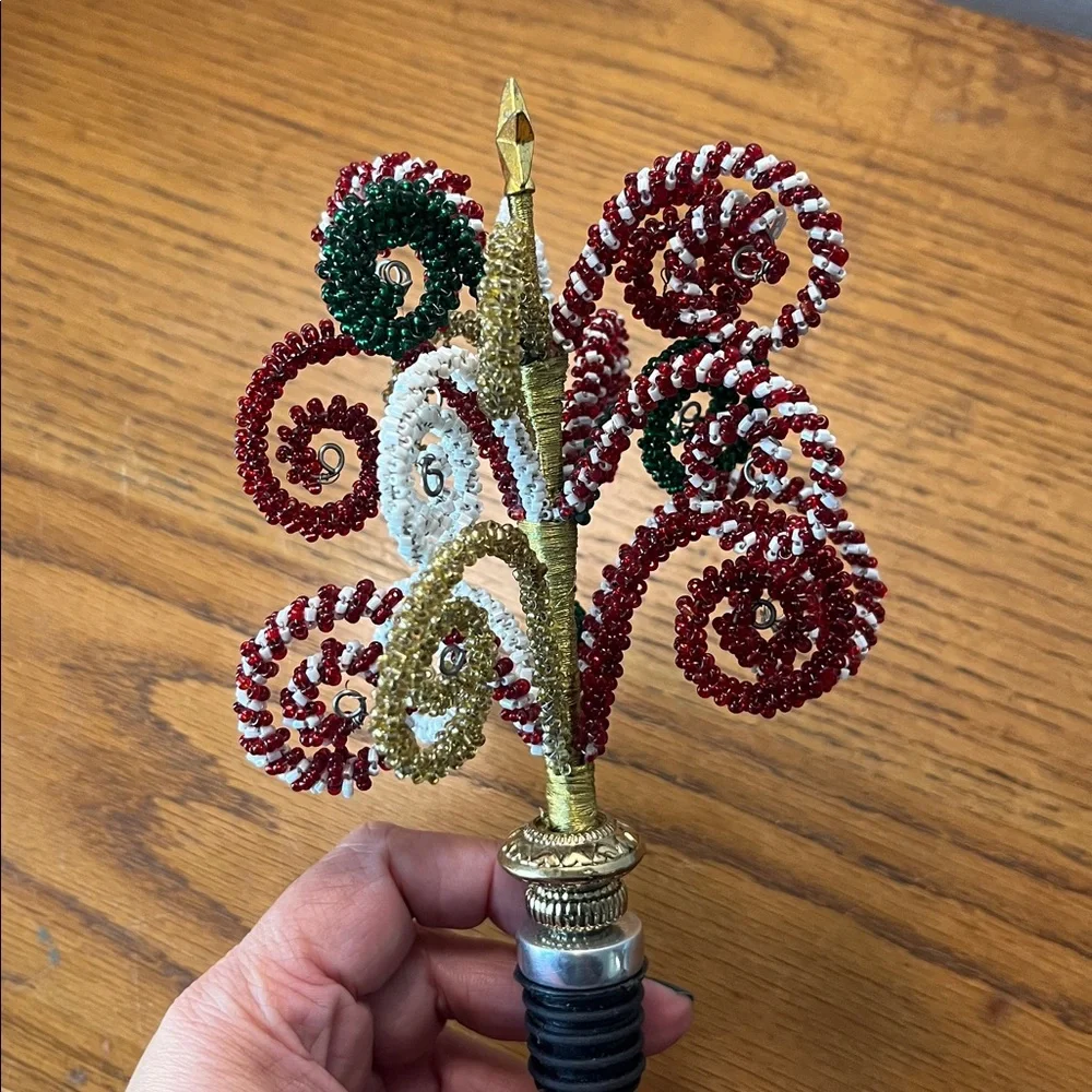 Pier 1 Imports Beaded Christmas Tree Wine Bottle Stopper